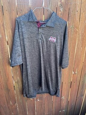 Colosseum Gray Polo with Maroon Accent and Mississippi State Logo